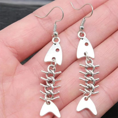 Fashion Handmade Simple Design Antique Silver Color Fish Bone Earrings